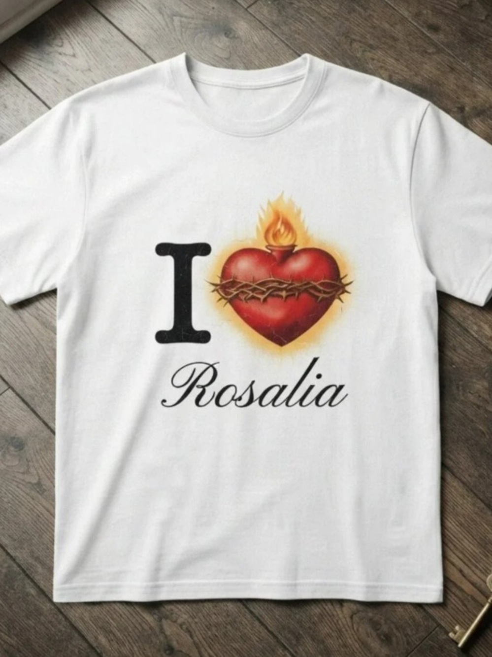 I Love Rosalia Sacred Heart Flaming White T-Shirt